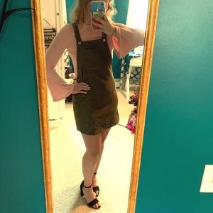 Army green corduroy overall dress w/front pocket